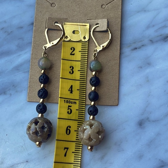 Handmade Soapstone Lava Jade Gold Earrings - Picture 6 of 6